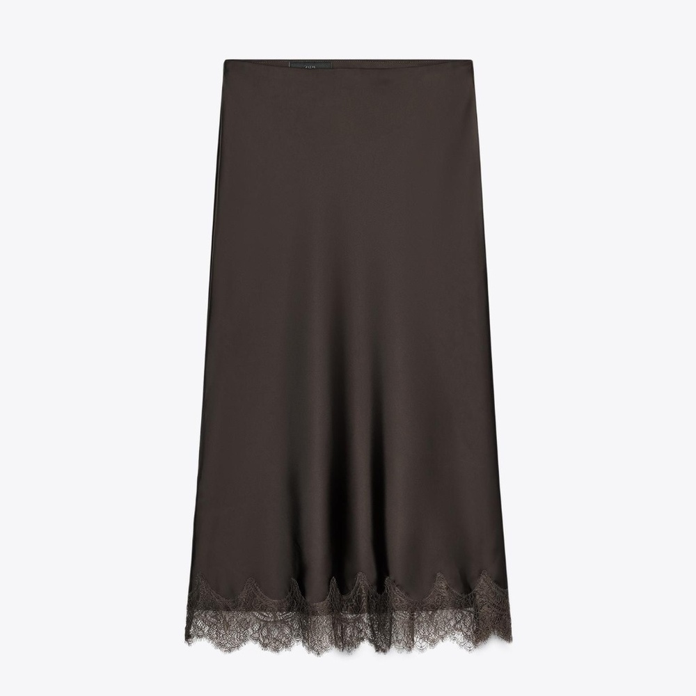SATIN EFFECT LACE MIDI SKIRT ZARA